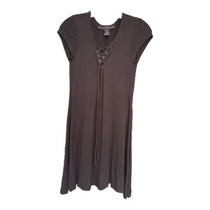 Polly & Esther Black Lace-Up Fit & Flare Mini Dress 90s